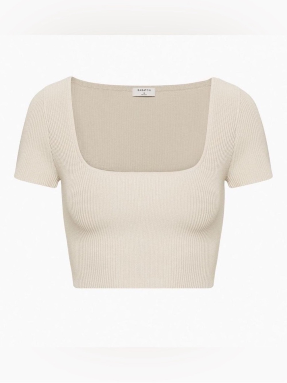 Aritzia Babaton Sculpt Knit Squareneck Top - Matte Pearl Rib Short Sleeve Shirt